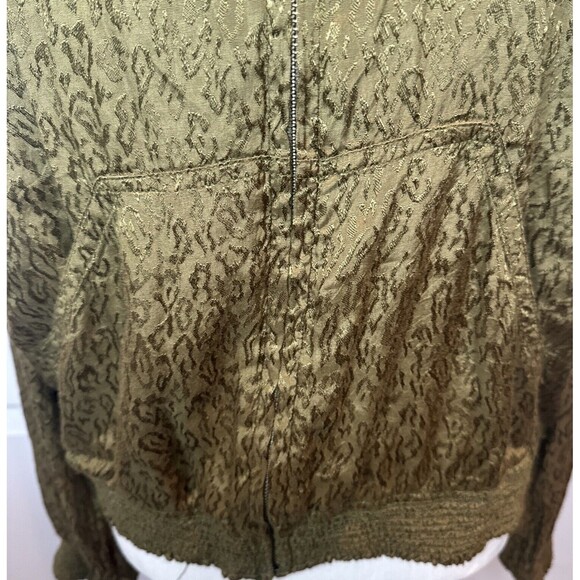Anthropologie Maeve Satin OLIVE GREEN Bomber Jacket Full-Zip Smocked-Trim Sz Med - Picture 3 of 7